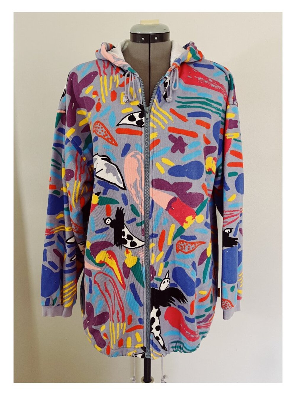 VTG 90s Ken Done Colorful Graphic Hoodie Zip Up Sz M All Over Print